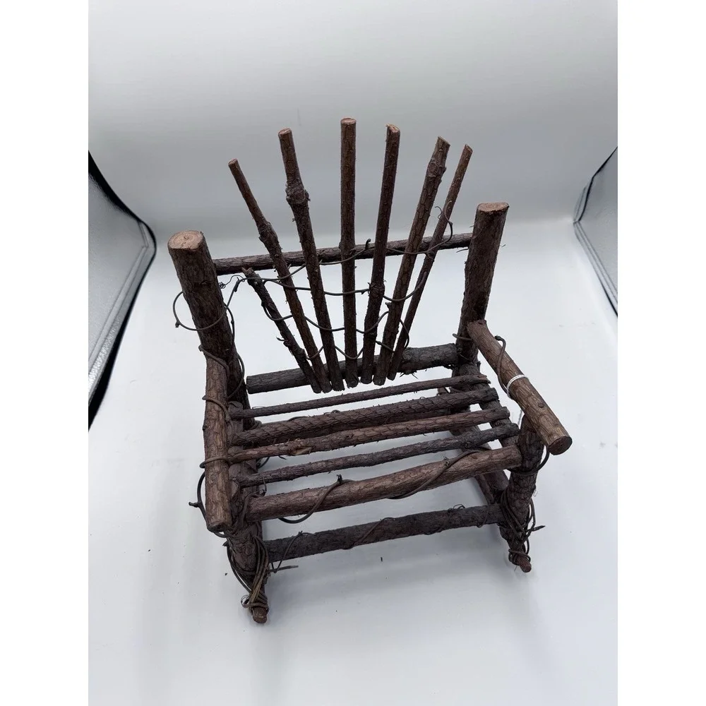 Vintage 12 In H Miniature Hand Made Rustic Wooden Twig Folk Art Rocking Chair